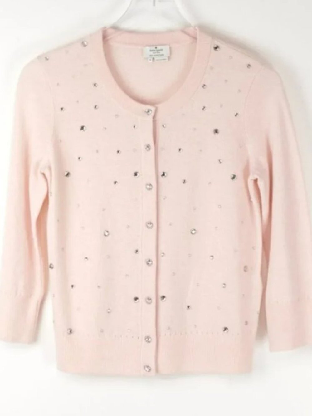 Kate Spade New York Night Sky Blush Pink Wool Cashmere Crystal Cardigan small